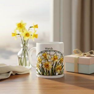 Glasmalerei-Geburtsblume März Narzisse Name Kaffeetasse