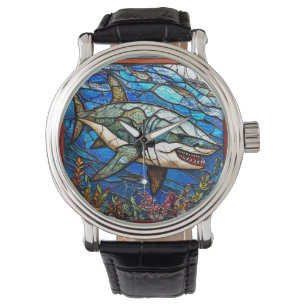 Glasmalerei-Hai Armbanduhr