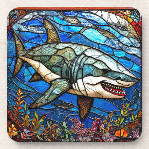 Glasmalerei-Hai Getränkeuntersetzer