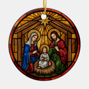 Glasmalerei Heilige Familie Weihnachten Keramik Ornament