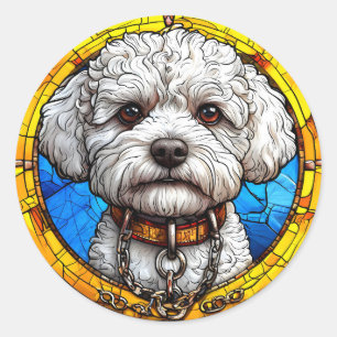 Glasmalerei-Hunde-Kunst Runder Aufkleber