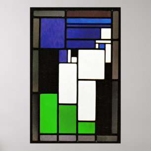 Glasmalerei-Komposition-Frau, berühmtes Kunstwerk Poster