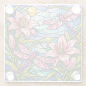 Glasmalerei-Lilien und Libellen Rosa Glasuntersetzer (Rückseite)