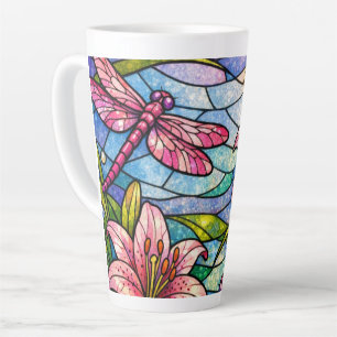 Glasmalerei-Lilien und Libellen Rosa Milchtasse