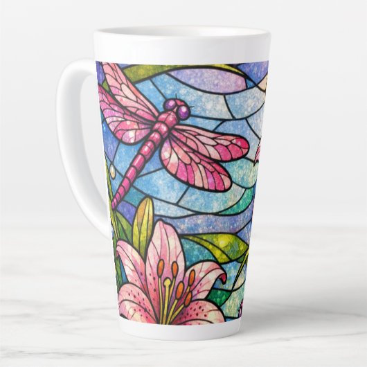 Glasmalerei-Lilien und Libellen Rosa Milchtasse (Linke Ecke)