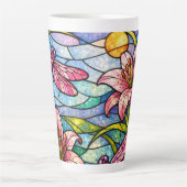Glasmalerei-Lilien und Libellen Rosa Milchtasse (Vorderseite)