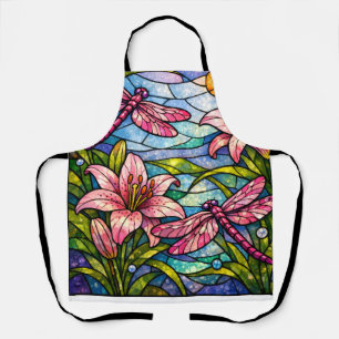Glasmalerei-Lilien und Libellen Rosa Schürze