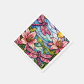 Glasmalerei-Lilien und Libellen Rosa Serviette (Ecke)
