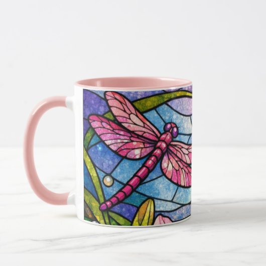 Glasmalerei-Lilien und Libellen Rosa Tasse (Links)
