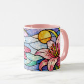 Glasmalerei-Lilien und Libellen Rosa Tasse (VorderseiteRechts)