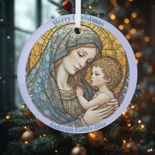 Glasmalerei-Madonna-und-Kind-Weihnachtsbaumanhänge Ornament Aus Glas