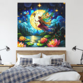 Glasmalerei Mondlicht Flug Fee Leinwanddruck (Insitu (Schlafzimmer))