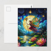 Glasmalerei Mondlicht Flug Fee Postkarte (Vorne/Hinten)