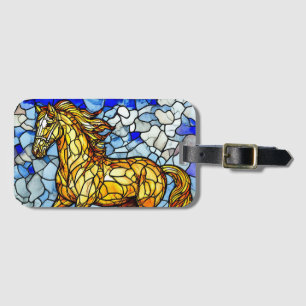 Glasmalerei-Pferd auf felsiger Oberfläche Gepäckanhänger