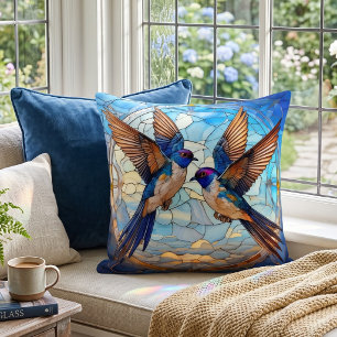 Glasmalerei Schwalben Vögel Kissen