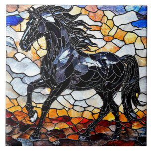 Glasmalerei schwarzes Pferd Fliese