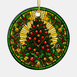Glasmalerei-Stechpalme & Glockenbaum Keramik Ornament