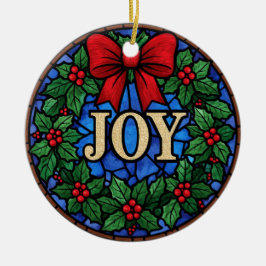 Glasmalerei-Stechpalmenkranz FREUDE Keramik Ornament