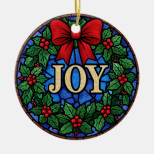 Glasmalerei-Stechpalmenkranz FREUDE Keramik Ornament