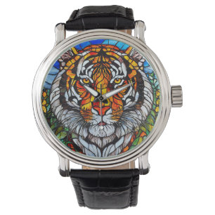 Glasmalerei Tiger Armbanduhr