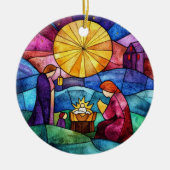 Glasmalerei-Weihnachtskrippe-Christbaumschmuck Keramik Ornament (Vorne)
