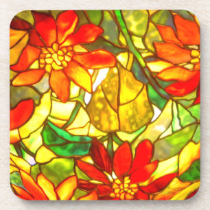 Glasmalerei-Weihnachtsstern-Blume vintage floral Getränkeuntersetzer