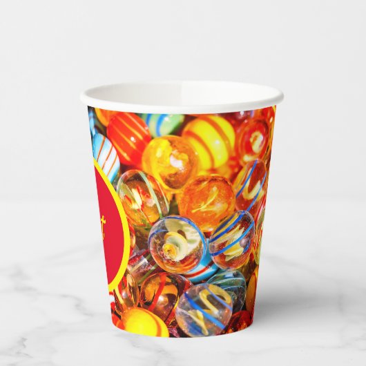 Glasmarmor bunt Vintag nostalgisch Pappbecher (Links)