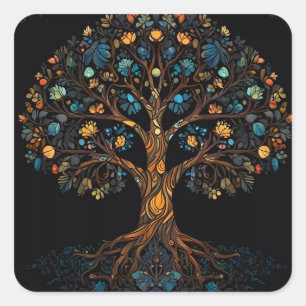 Glasmosaik-Baum Quadratischer Aufkleber
