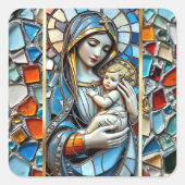 Glasmosaik | Maria und Jesus zu Weihnachten Quadratischer Aufkleber (Vorderseite)