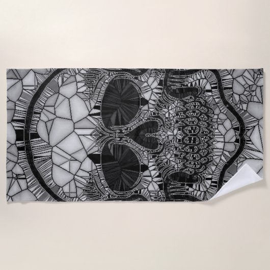 Glasmosaik-Schädel, Schwarz-weiß Strandtuch (Vorderseite)