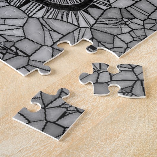 Glasmosaikschädel, Schwarz-weiß Puzzle (Seite)
