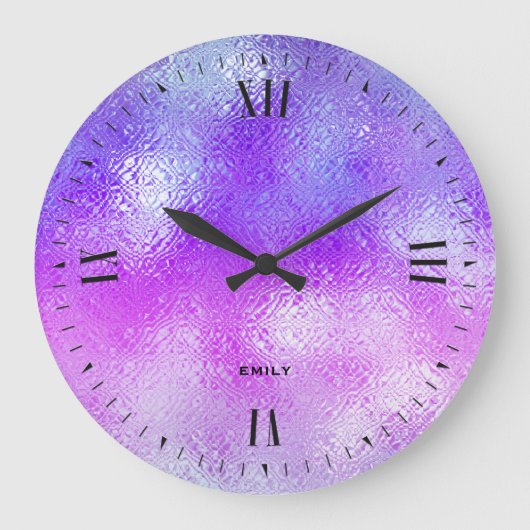 Glasombre, blau bis rosa große wanduhr (Vorderseite)