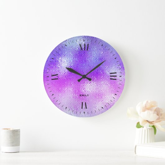 Glasombre, blau bis rosa große wanduhr (Zuhause)