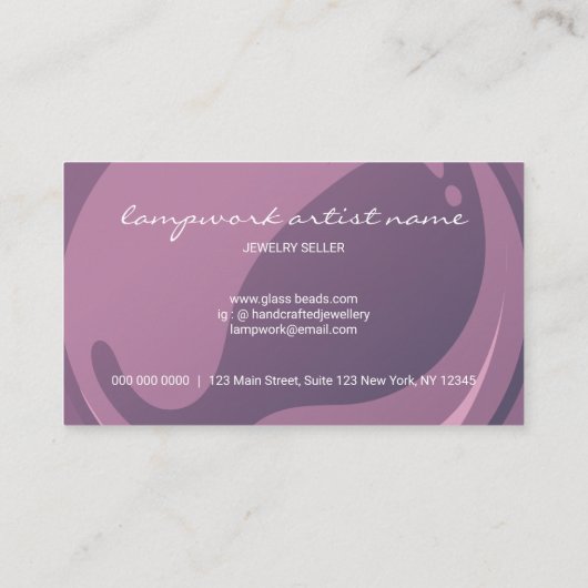 Glasperle Lampwork Schmuck Visitenkarte (Rückseite)