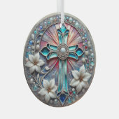 Glasquerschnitt mit Perlen und Poinsettias Ornament Aus Glas (Vorderseite Rechts)