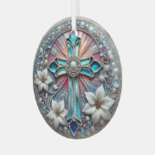 Glasquerschnitt mit Perlen und Poinsettias Ornament Aus Glas (Vorderseite links)