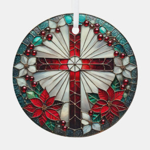 Glasquerschnitt mit Poinsettias Ornament Aus Glas