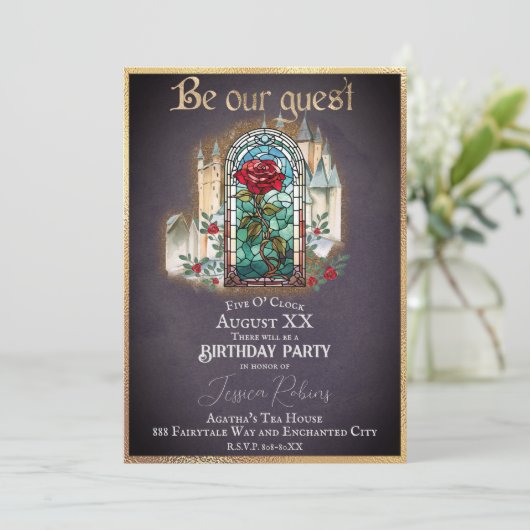 Glass Beauty & The Beast Gotische Burg Einladung (Stehend Vorderseite)