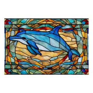 Glass Blue Dolphin Poster
