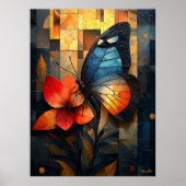 Glass Butterfly auf einer lebendigen Blume Poster (Vorne)