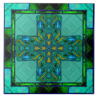 Glass Celtic Cross in Gold und Grün