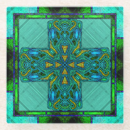 Glass Celtic Cross in Green und Gold Glasuntersetzer