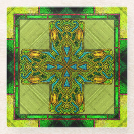 Glass Celtic Cross in Lime Green und Gold Glasuntersetzer