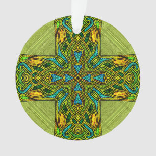 Glass Celtic Cross in Lime Green und Gold Ornament