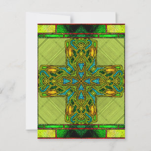 Glass Celtic Cross in Lime Green und Gold Postkarte