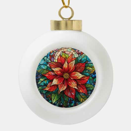 Glass Christmas Blume Rot Poinsettia Keramik Kugel-Ornament (Vorderseite)