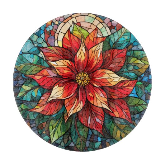 Glass Christmas Blume Rot Poinsettia Schneidebrett (Vorderseite)