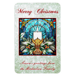 Glass Christmas Candle Holly Green Glitzer Magnet