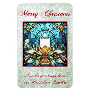 Glass Christmas Candle Holly Green Glitzer Magnet