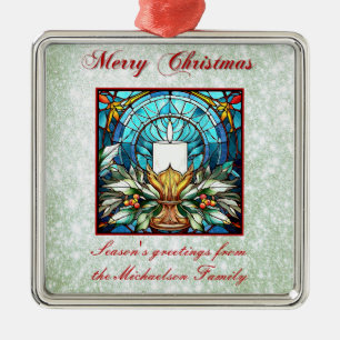 Glass Christmas Candle Holly Green Glitzer Ornament Aus Metall
